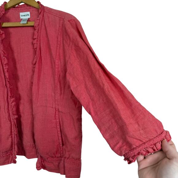 Chico's Womens 100% Linen Open Jacket Blazer Size 0 (US Small/4) Coastal Beach - Picture 2 of 6